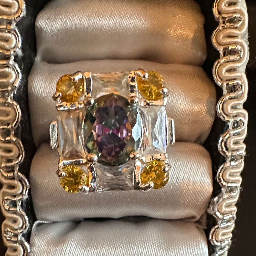 925 Elegant Silver Multicolor Gemstone Ring - image 4